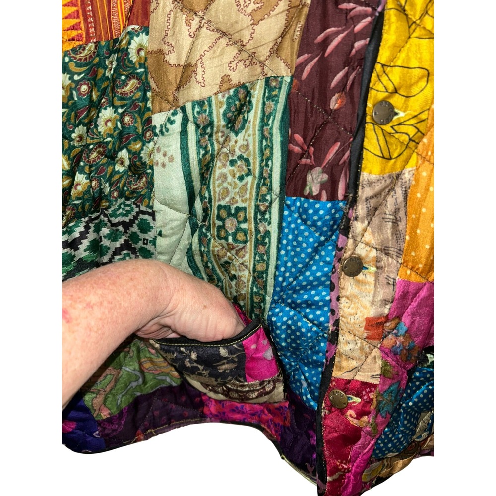 ArtEZen Boho Quilted Patchwork Reversible Jacket Multi 100% Silk Hippie Coat - Picture 4 of 14